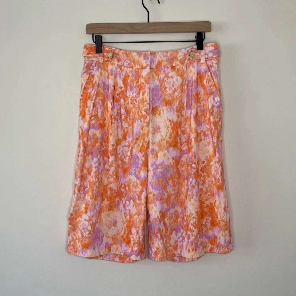 Maeve Printed Bermuda Shorts floral 80’s high rise pleated oversized jorts